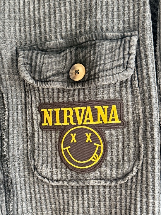 NIRVANA Upcycled Black Waffle Knit Button Down Shirt OVERSIZED Size XS OOAK - Picture 5 of 5